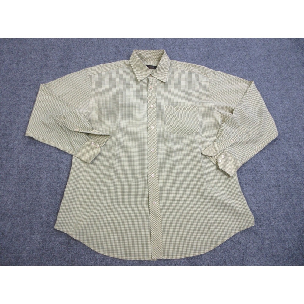 Bugatchi Uomo Shirt Mens XL Green Check Modal Polyester Long Sleeve Button Front